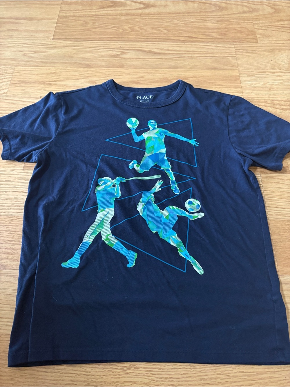 The Children's Place Navy Short Sleeve Tee with Blue & Teal Sports Graphic